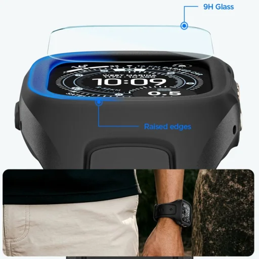 Apple Watch Ultra 1 / 2 / 3 (49 mm) Spigen Liquid Air Pro čierne puzdro a tvrdené sklo - 8