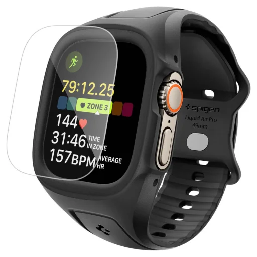 Apple Watch Ultra 1 / 2 / 3 (49 mm) Spigen Liquid Air Pro fekete tok és edzett üvegfólia - 1