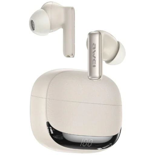 AWEI TA19 ANC Bluetooth 6.0 TWS vezeték nélküli fülhallgató töltőtokkal bézs - 1
