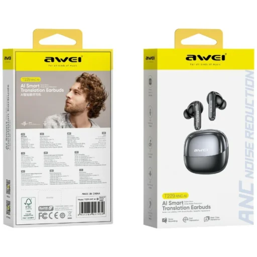 AWEI T229 ANC AI vezeték nélküli bluetooth fülhallgató töltődokkolóval sötétszürke - 2