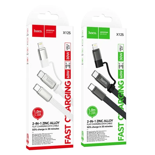 Hoco X125 plochý Type-C–Type-C / iP 2 v 1 USB kábel 3A 60W 1 m čierny - 7