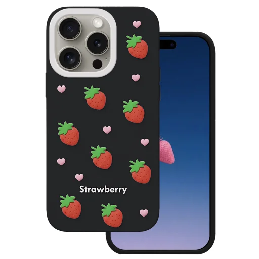 iPhone 14 Pro / 15 Pro 6,1" čierne jahodové puzdro - 1