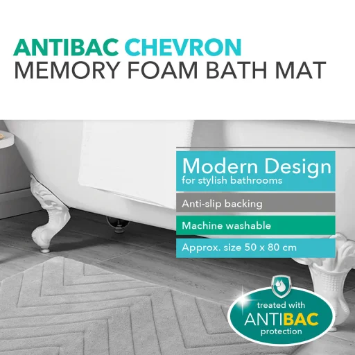 Beldray LA032647LGRYUFFEU7 antibakteriális chevron mintás memóriahabos fürdőszobaszőnyeg - 3