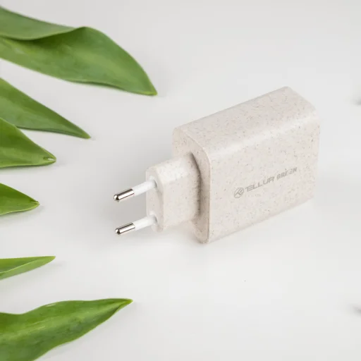 Tellur Green 38W dvojportový sieťový USB-C nabíjací adaptér Type-C PD20W + USB QC3.0, krémový - 7