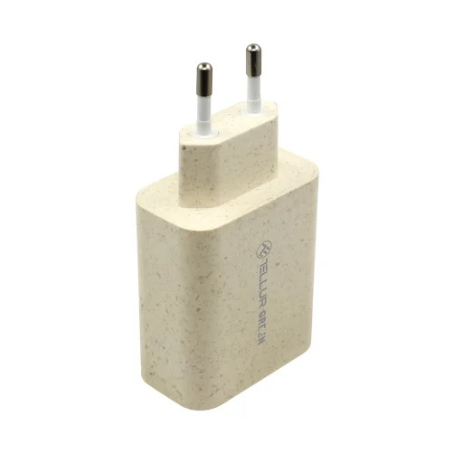 Tellur Green 38W dvojportový sieťový USB-C nabíjací adaptér Type-C PD20W + USB QC3.0, krémový - 2