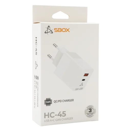Sbox HC-45 sieťový USB-C nabíjací adaptér GaN 45W s 2 vstupmi - 4