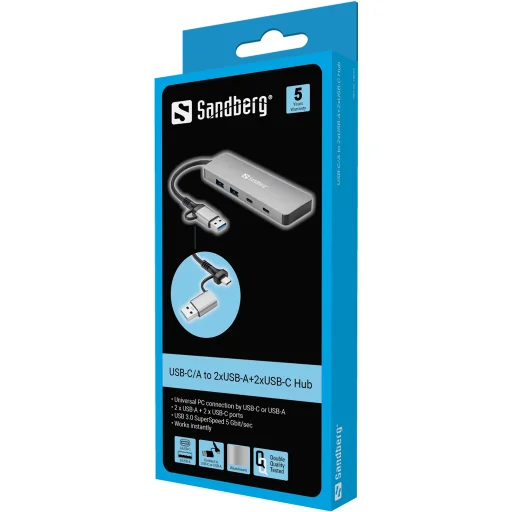 Sandberg 136-64 USB-C/A - 2x USB-A + 2x USB-C Hub adaptér - 3