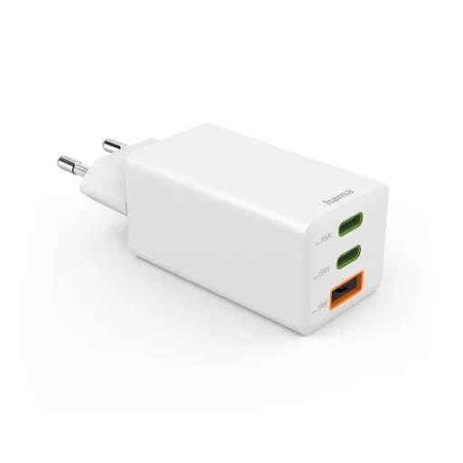 Hama 00201996 Fast Charger GaN, 2x USB-C, 1x USB-A, mini nabíjačka, PD, 65W, biela - 2