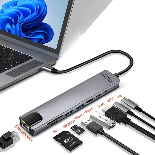 Media-Tech MT5046 8 v 1 USB-C LAN HUB PRO adaptér - 5