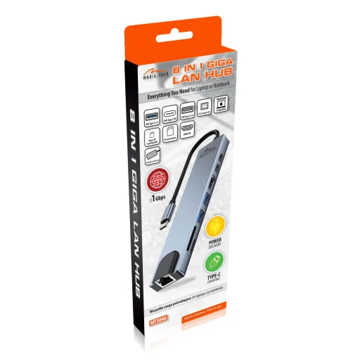 Media-Tech MT5046 8 v 1 USB-C LAN HUB PRO adaptér - 8