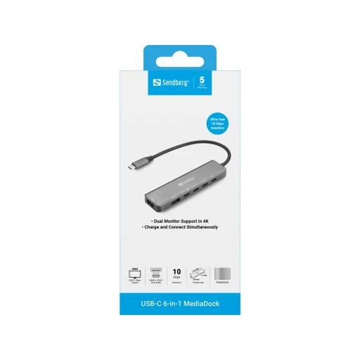 Sandberg 136-77 USB-C 6v1 MediaDock adaptér - 2