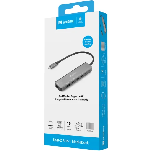 Sandberg 136-77 USB-C 6v1 MediaDock adaptér - 3