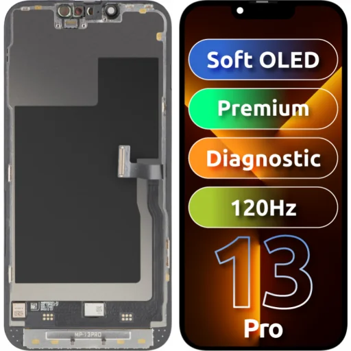 LCD displej modul MP pre Apple iPhone 13 Pro, Prémiový Soft OLED FHD 120Hz Diagnostická verzia, Aftermarket, Čierne ochranné sklo - 1