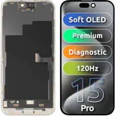 LCD displej modul MP pre Apple iPhone 15 Pro, Prémiový Soft OLED FHD 120Hz Diagnostická verzia, Aftermarket, Čierny