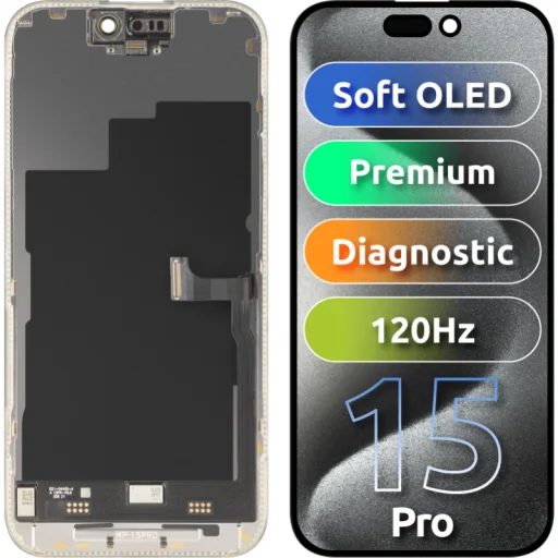 LCD displej modul MP pre Apple iPhone 15 Pro, Prémiový Soft OLED FHD 120Hz Diagnostická verzia, Aftermarket, Čierny - 1