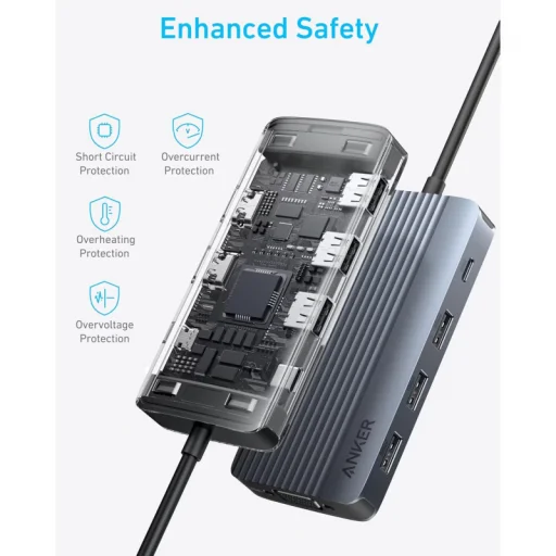 USB-C Hub Anker, 3 x USB-A 3.0 - 2 x USB-C - 2 x HDMI - 1 x VGA, Sivý A83790A2 - 3