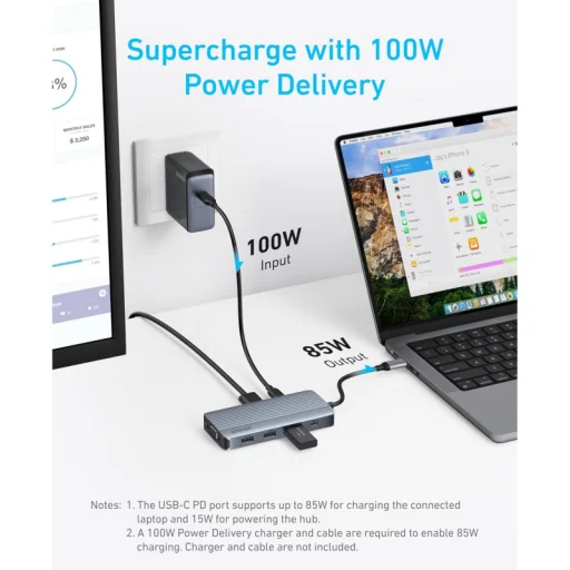 USB-C Hub Anker, 3 x USB-A 3.0 - 2 x USB-C - 2 x HDMI - 1 x VGA, Sivý A83790A2 - 6