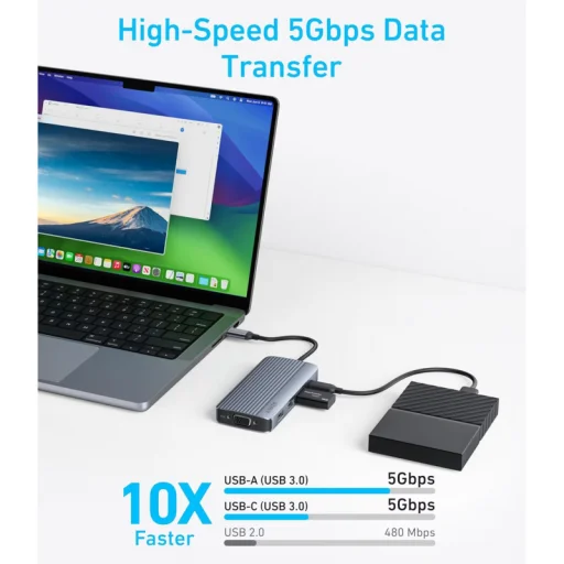 USB-C Hub Anker, 3 x USB-A 3.0 - 2 x USB-C - 2 x HDMI - 1 x VGA, Sivý A83790A2 - 7