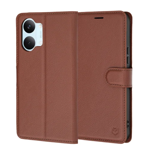 Techsuit - Kožené flipové puzdro - Xiaomi Poco X8 Pro Max - Hnedé puzdro - 1