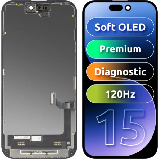 LCD Displej Modul MP Apple iPhone 15, Premium Soft OLED FHD 120Hz Diagnostická verzia, Neoriginálny, Čierny - 1