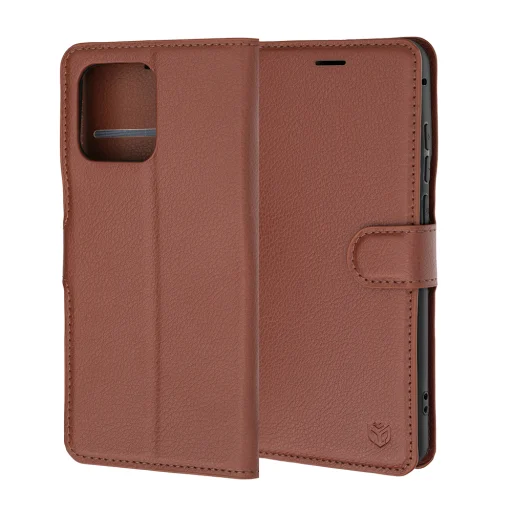Techsuit - Kožené flipové puzdro - Motorola Edge 70 Fusion - Hnedé puzdro - 4