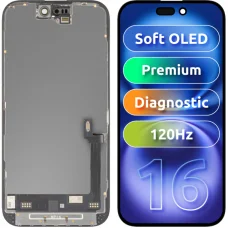 LCD displej modul MP pre Apple iPhone 16, Prémiový Soft OLED FHD 120Hz Diagnostická verzia, Aftermarket, Čierny