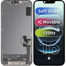 LCD kijelző modul MP Apple iPhone 16e, Soft OLED FHD 120Hz IC mozgatható verzió, utángyártott, fekete kijelző