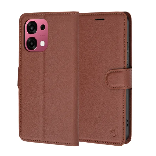Techsuit - Kožené flipové puzdro - Oppo A6 Pro 4G / A6 Pro 5G - Hnedé puzdro - 1