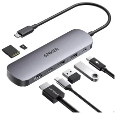 USB-C Hub Anker, 2 x USB-A 3.0 - 2 x USB-C - 1 x HDMI - 1 x SD - 1 x microSD, Sivý A83D2HA1