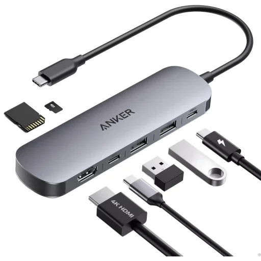 USB-C Hub Anker, 2 x USB-A 3.0 - 2 x USB-C - 1 x HDMI - 1 x SD - 1 x microSD, Sivý A83D2HA1 - 1