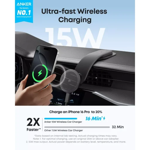 Anker Nano vezeték nélküli autós töltő, 15W, 1.67A, fekete B2216H11 - 4