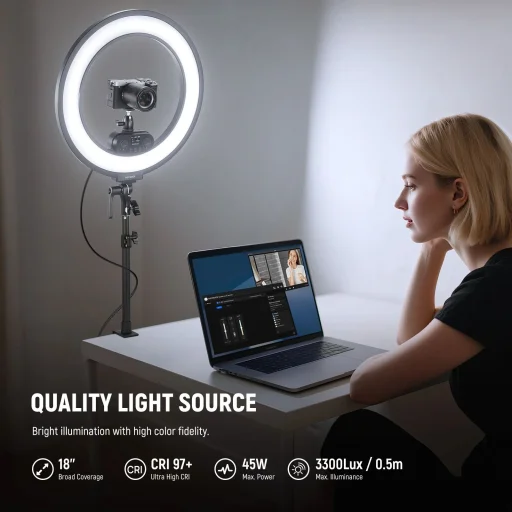 NEEWER RL45B 45W 18" Vékony LED Körfény Asztali Állvánnyal - 2
