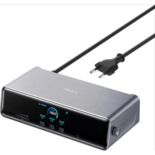 Anker Prime Hub, 3 x USB-A - 4 x USB-C - 1 x DisplayPort - 2 x HDMI - 1 x Jack 3.5mm - 1 x RJ45 - 1 x SD - 1 x microSD, Sivá A83B33A1 - 1