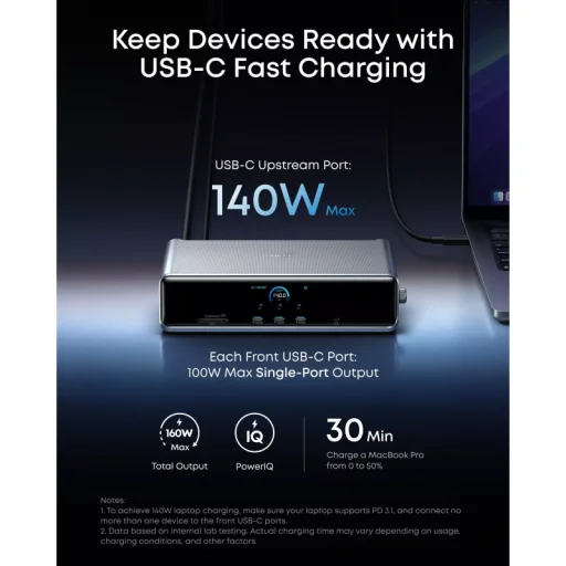 Anker Prime Hub, 3 x USB-A - 4 x USB-C - 1 x DisplayPort - 2 x HDMI - 1 x Jack 3.5mm - 1 x RJ45 - 1 x SD - 1 x microSD, Sivá A83B33A1 - 7