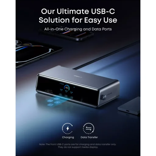Anker Prime Hub, 3 x USB-A - 4 x USB-C - 1 x DisplayPort - 2 x HDMI - 1 x Jack 3.5mm - 1 x RJ45 - 1 x SD - 1 x microSD, Sivá A83B33A1 - 8