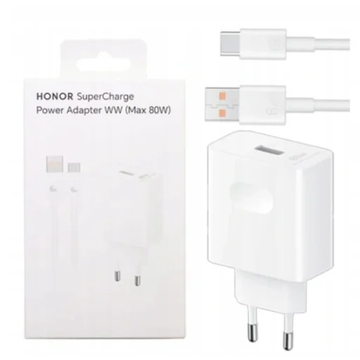 Honor sieťová nabíjačka, 80W, 1 x USB-A - 1 x USB-C, s USB-C káblom, biela - 2