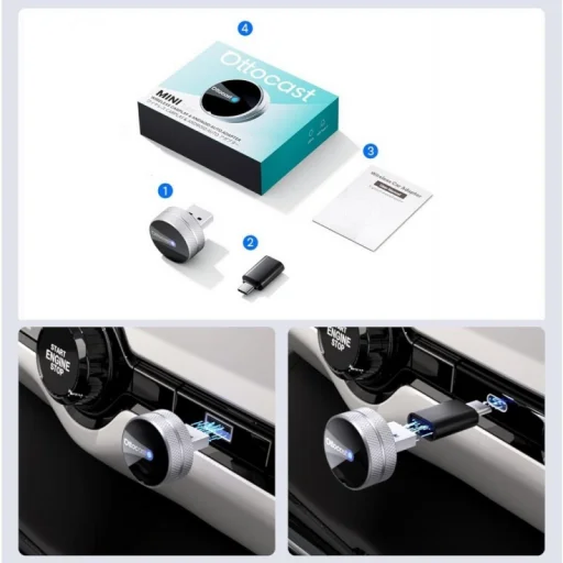 Bezdrôtový adaptér Carplay / Android Auto Ottocast Mini Slim Tube pre sériu Apple iPhone / Android, strieborný CP88-T4 - 6