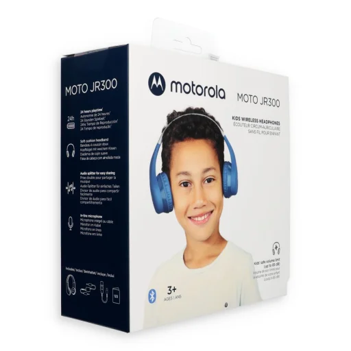 Motorola JR300 bezdrôtové detské Bluetooth slúchadlá modro-sivé - 3