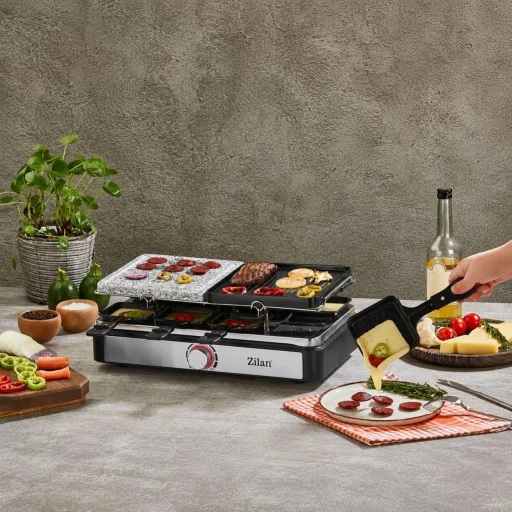 Zilan ZLN8863 raclette grill, 1500 W, 2 az 1-ben, alumínium sütőlap, tapadásmentes bevonat, hőfokszabályozó, kiegészítők - 7