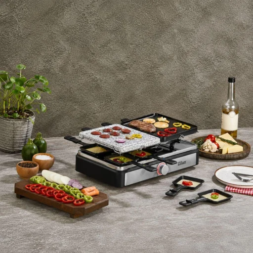 Zilan ZLN8863 raclette grill, 1500 W, 2 az 1-ben, alumínium sütőlap, tapadásmentes bevonat, hőfokszabályozó, kiegészítők - 8