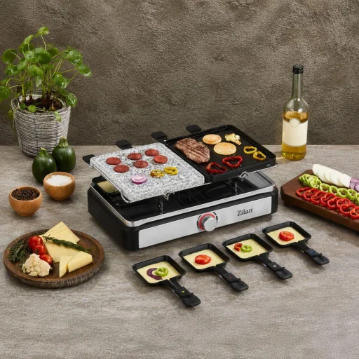 Zilan ZLN8863 raclette grill, 1500 W, 2 az 1-ben, alumínium sütőlap, tapadásmentes bevonat, hőfokszabályozó, kiegészítők - 9