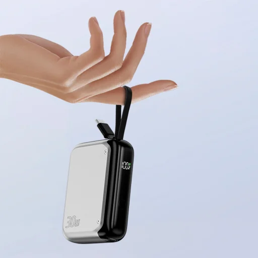 4smarts Pocket 10000mAh 30W so zabudovaným 15 cm USB-C káblom strieborná powerbanka - 2