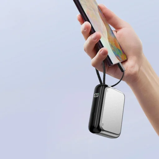 4smarts Pocket 10000mAh 30W so zabudovaným 15 cm USB-C káblom strieborná powerbanka - 3