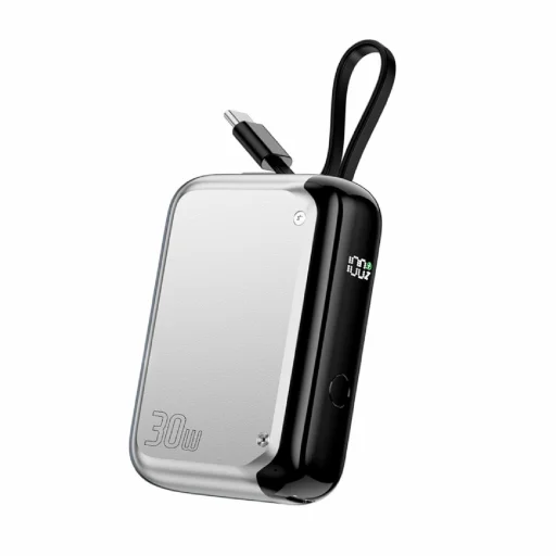 4smarts Pocket 10000mAh 30W so zabudovaným 15 cm USB-C káblom strieborná powerbanka - 1
