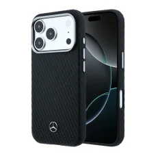 Mercedes PU bőr Semi Wrap MagSafe tok iPhone 17 Pro Max-hoz fekete