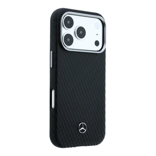 Mercedes PU bőr Semi Wrap MagSafe tok iPhone 17 Pro Max-hoz fekete - 4