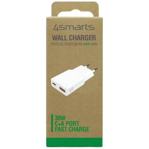 4smarts PDPlug Duos Slim 30W GaN USB-C, USB-A sieťový nabíjací adaptér biely - 4