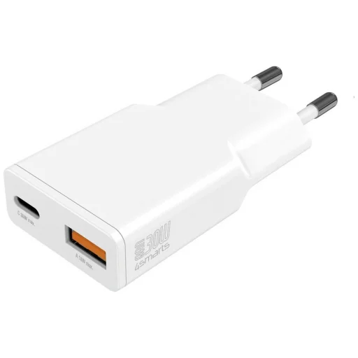 4smarts PDPlug Duos Slim 30W GaN USB-C, USB-A sieťový nabíjací adaptér biely - 1