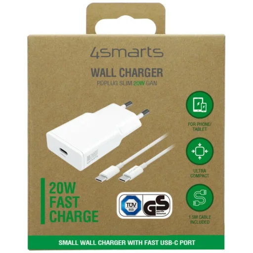 4smarts PDPlug Slim 20W GaN USB-C sieťový nabíjací adaptér + 1,5 m USB-C kábel biely - 5