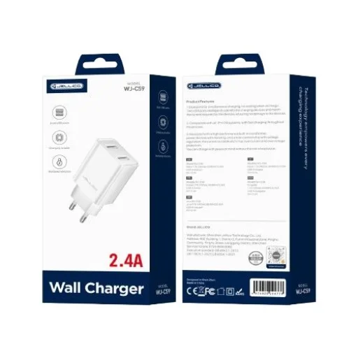 JELLICO sieťová nabíjačka WJ-C59 2.4A 12W 2xUSB + USB-C kábel biela - 1